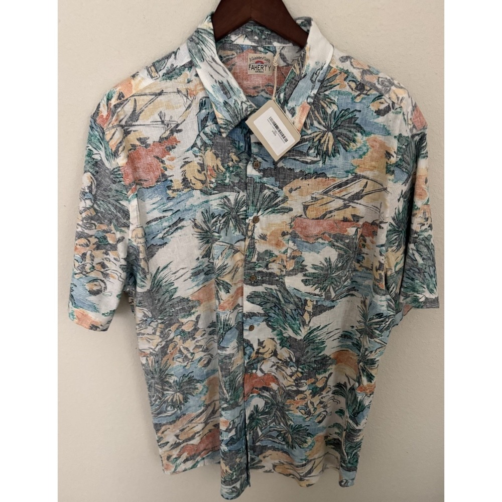 Faherty Breeze Coastal Brights Men's XL Hemp Lyocell Shirt Multicolor Tropical